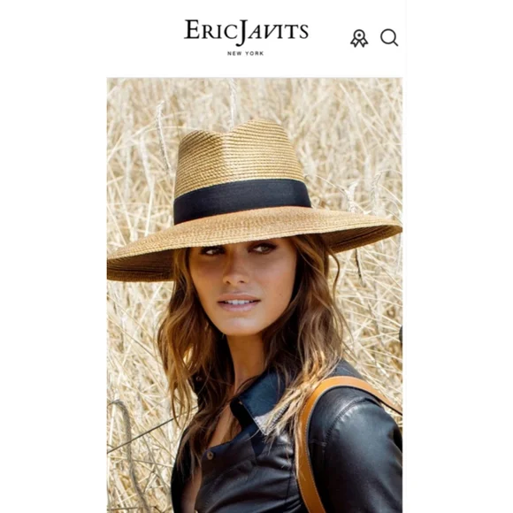 NWT Eric Javits Daphne Fedora Hat One Size Natural/Black - Picture 2 of 11